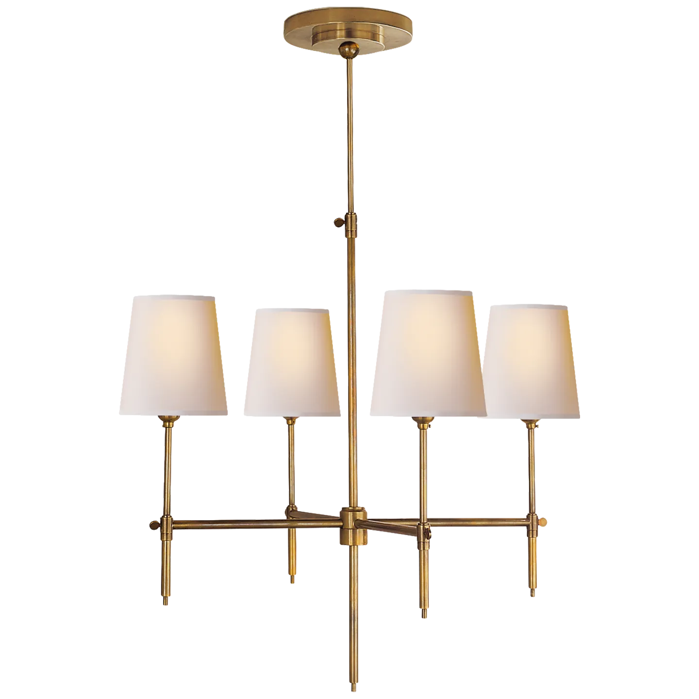 Bryant Small Chandelier in Hand-Rubbed Antique Brass with Natural Paper Shades