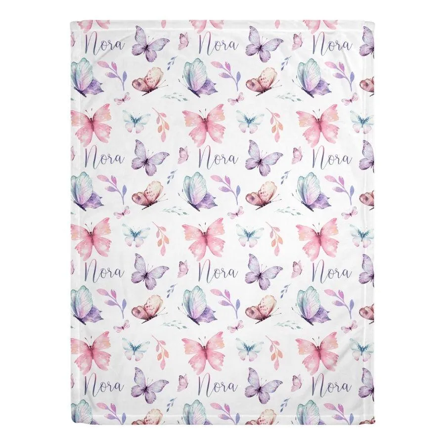 Butterfly Print Personalized Minky Blanket (Sherpa)