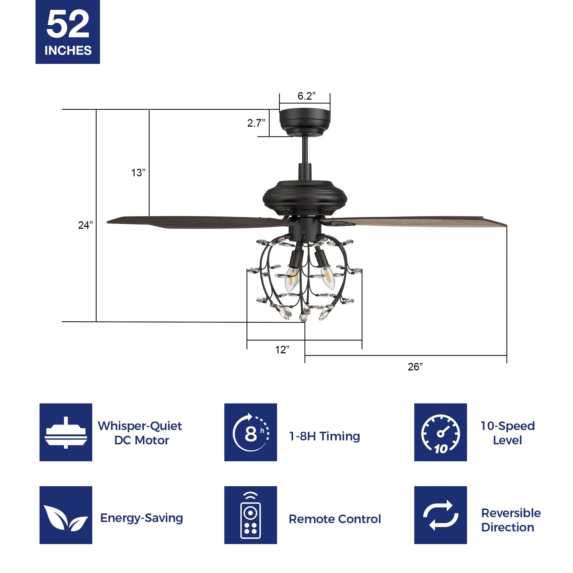 Cedar Ceiling Fan with Light Remote and Reversible Blades 52 inch