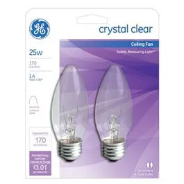 Ceiling Fan Light Bulbs, Clear Torpedo, 25-Watts, 2-Pk.