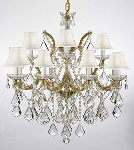 Chandelier Lighting Crystal Chandeliers With White Shades H30 "X W28" - F83-Whiteshades/B7/21532/12 1