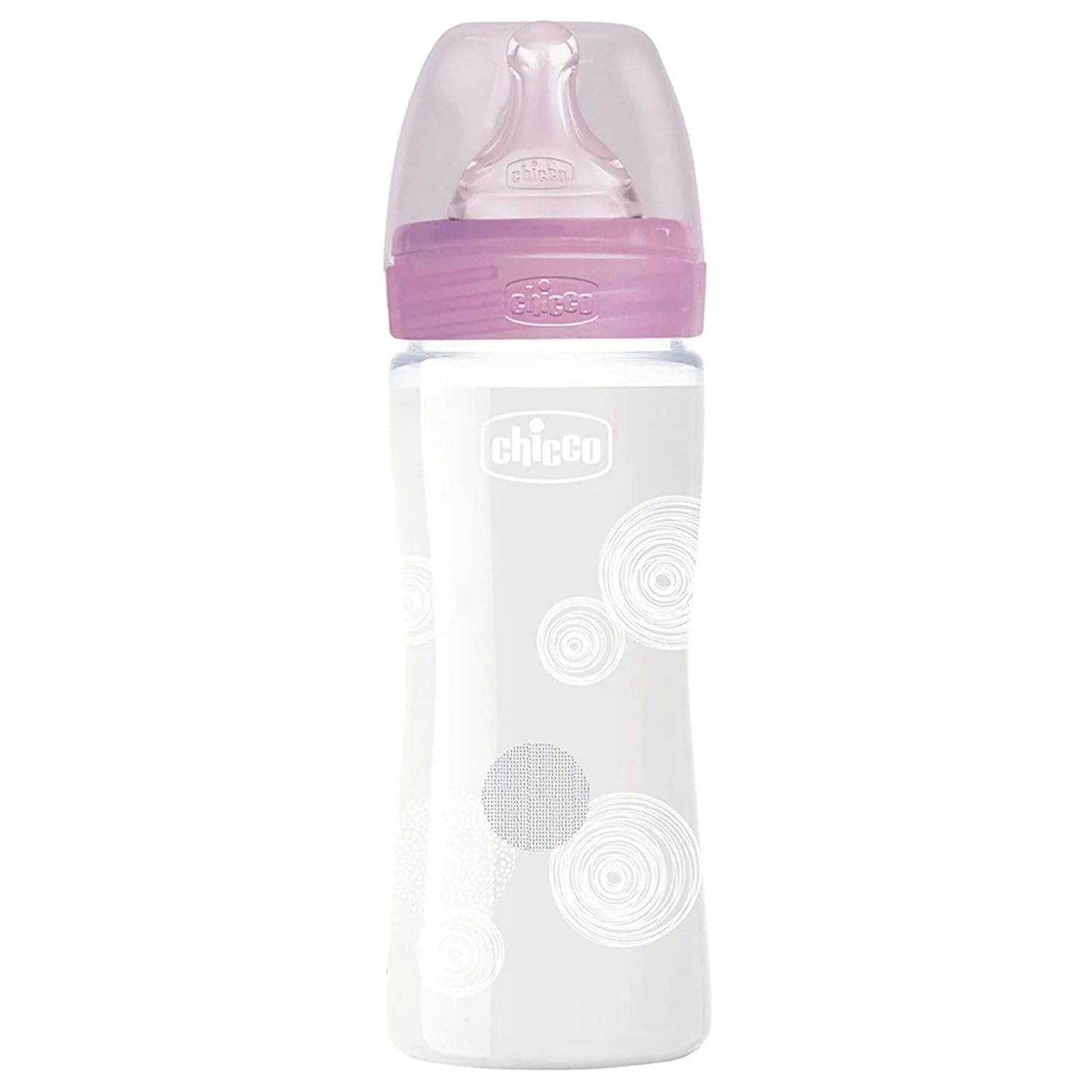 CHICCO WELL-BEING GLASS BOTTLE 240ML SLOW FLOW 0M  SILICONE PINK