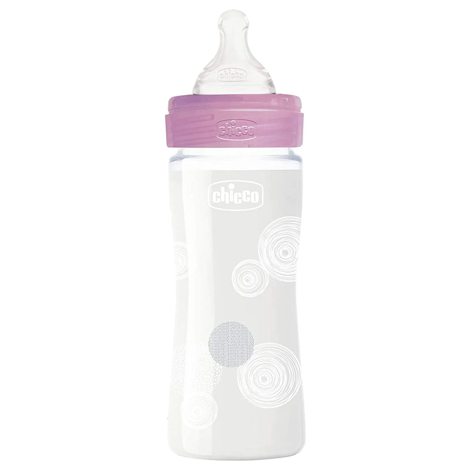 CHICCO WELL-BEING GLASS BOTTLE 240ML SLOW FLOW 0M  SILICONE PINK