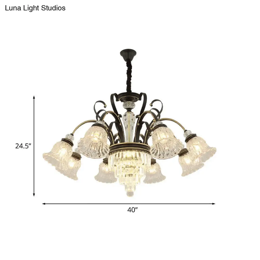 Clear Glass Chandelier with Black Bell Design - 6/8 Heads for Countryside Living Room Ceiling