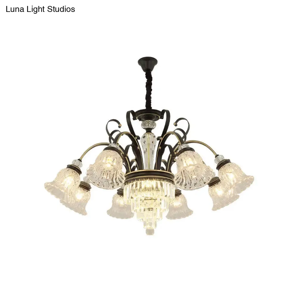 Clear Glass Chandelier with Black Bell Design - 6/8 Heads for Countryside Living Room Ceiling