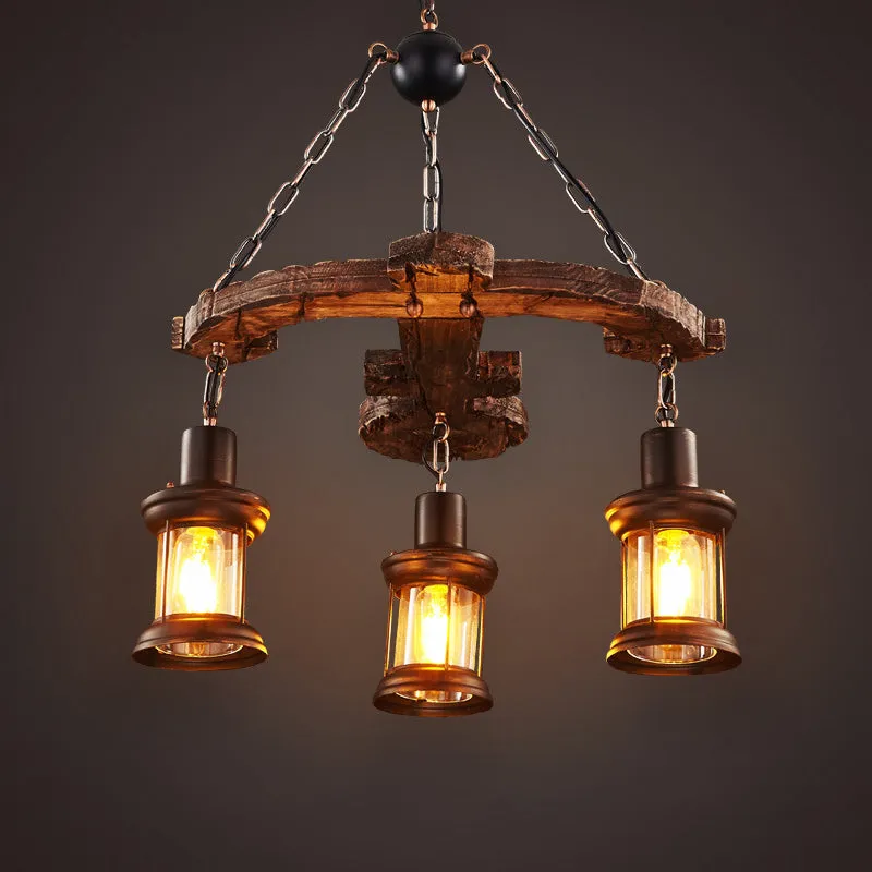 Coastal Coffee Shop Pendant Light: Wood Anchor Chandelier in Beige