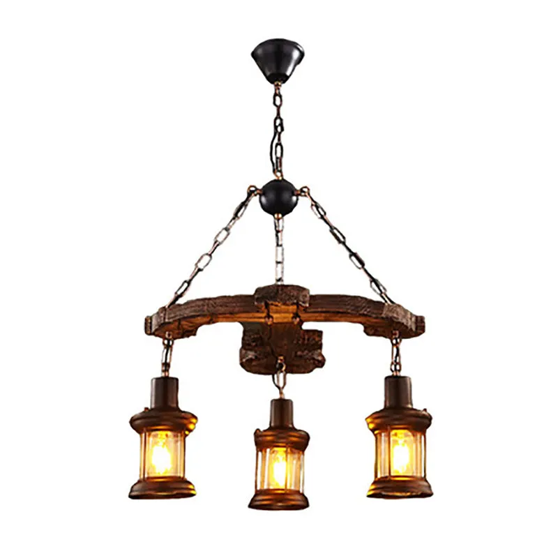 Coastal Coffee Shop Pendant Light: Wood Anchor Chandelier in Beige