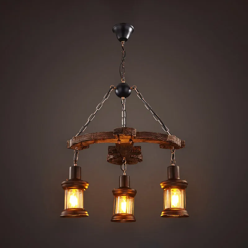 Coastal Coffee Shop Pendant Light: Wood Anchor Chandelier in Beige