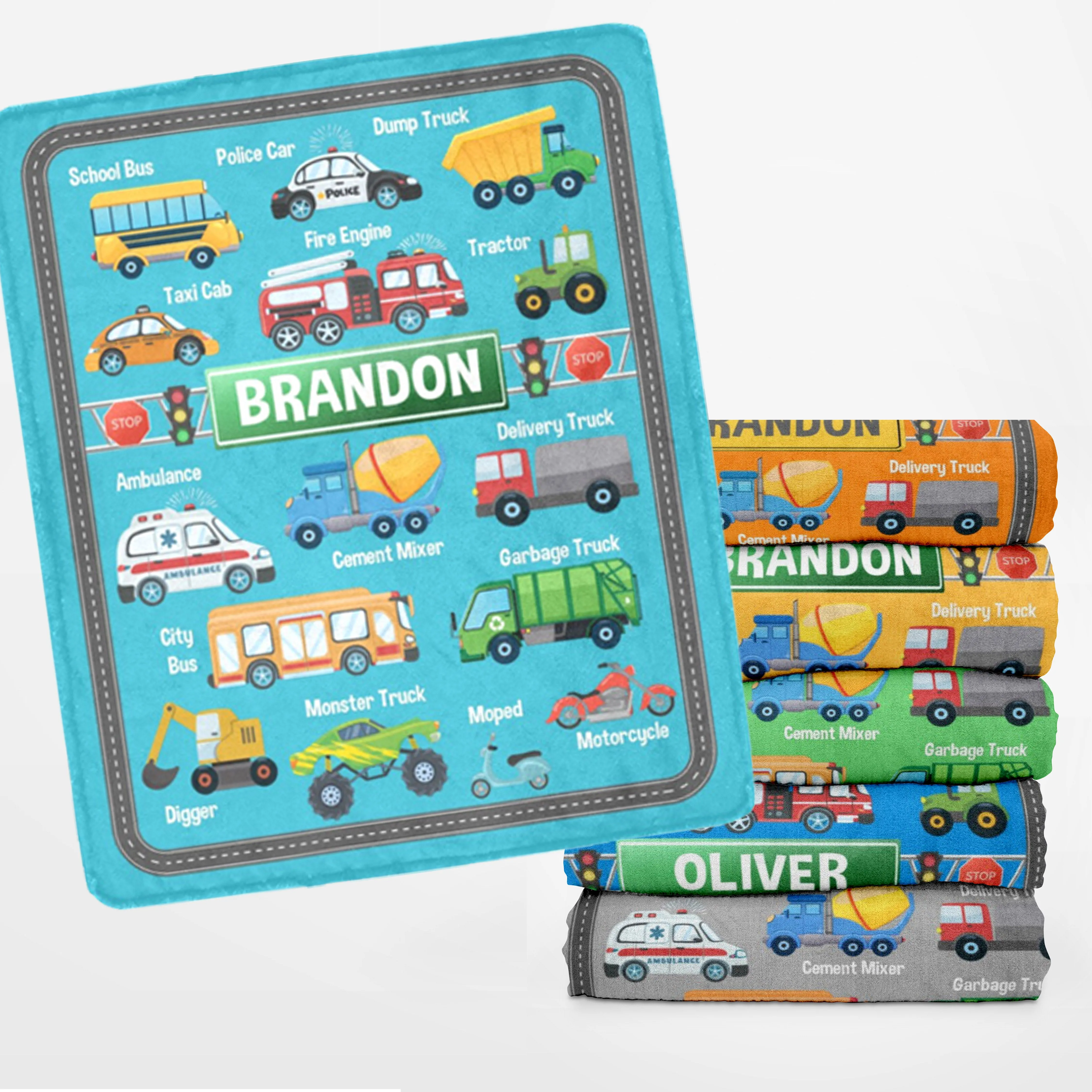 Colorful Cars Blanket - Custom Name Fleece Blanket