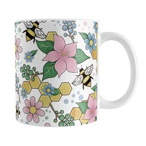 Colorful Pink Floral Bee Pattern Mug