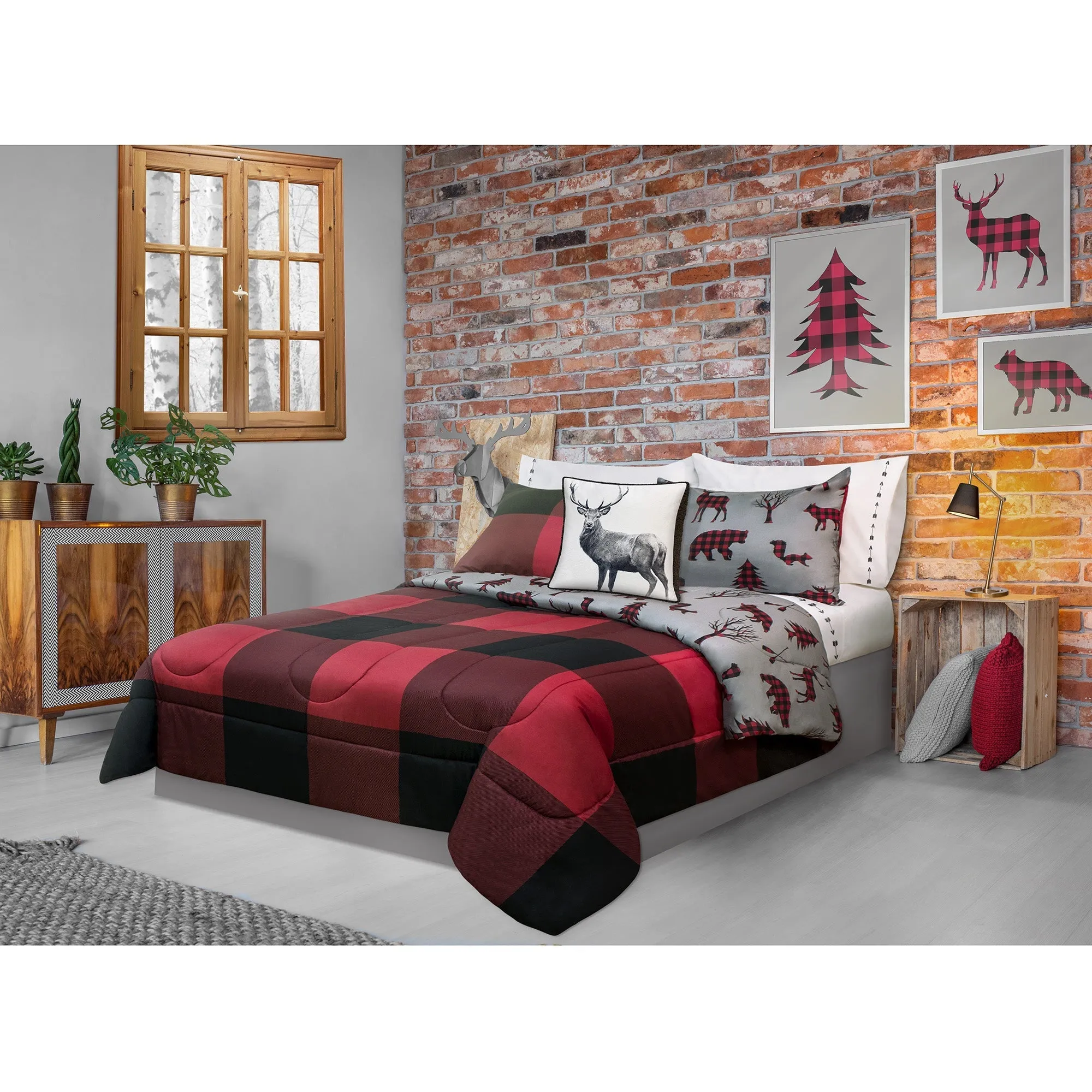 Comforter 3 Piece Set King Printed Buffalo Paid