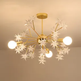 Contemporary Golden Sputnik Chandelier: 3-Light Metal Pendant Lamp with Star Accent