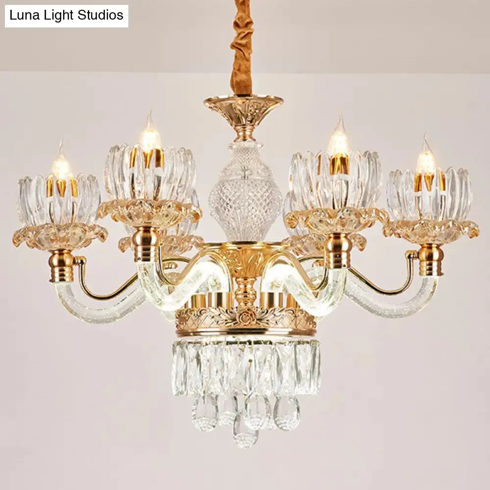 Contemporary Rose Gold Flower Crystal Pendant Chandelier for Living Room Ceiling