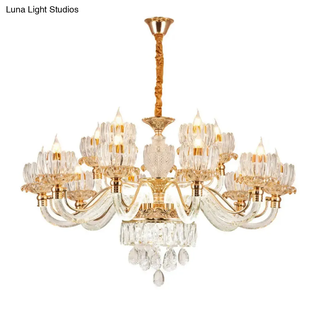 Contemporary Rose Gold Flower Crystal Pendant Chandelier for Living Room Ceiling