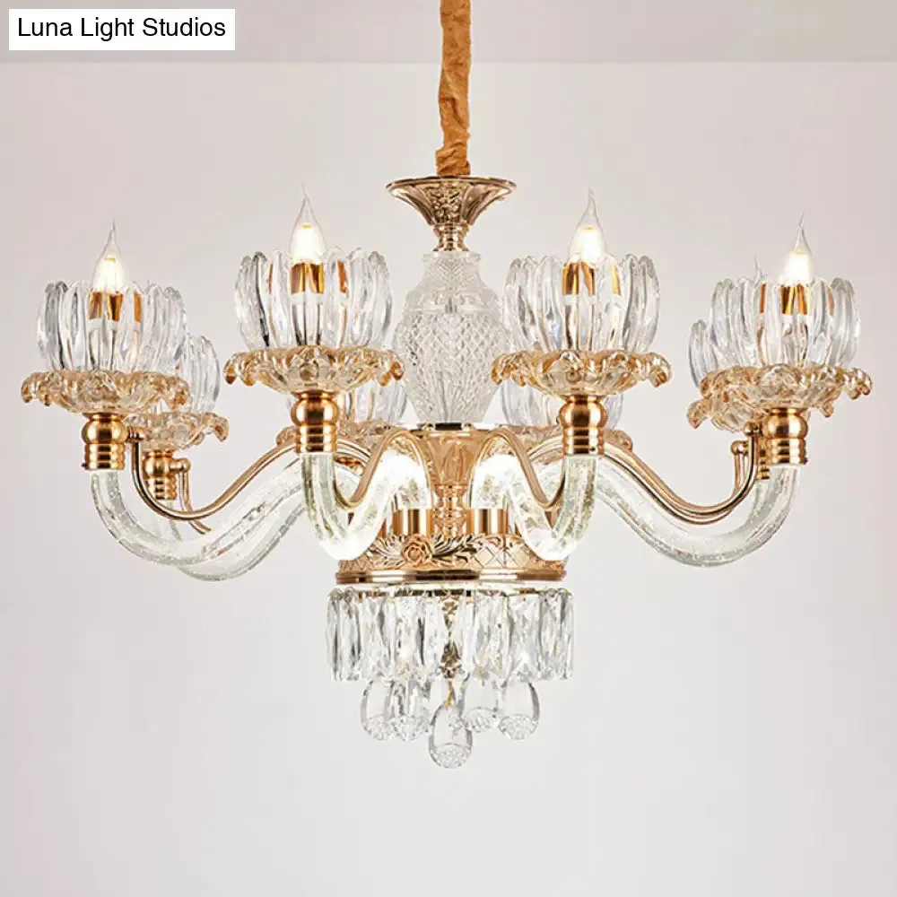 Contemporary Rose Gold Flower Crystal Pendant Chandelier for Living Room Ceiling