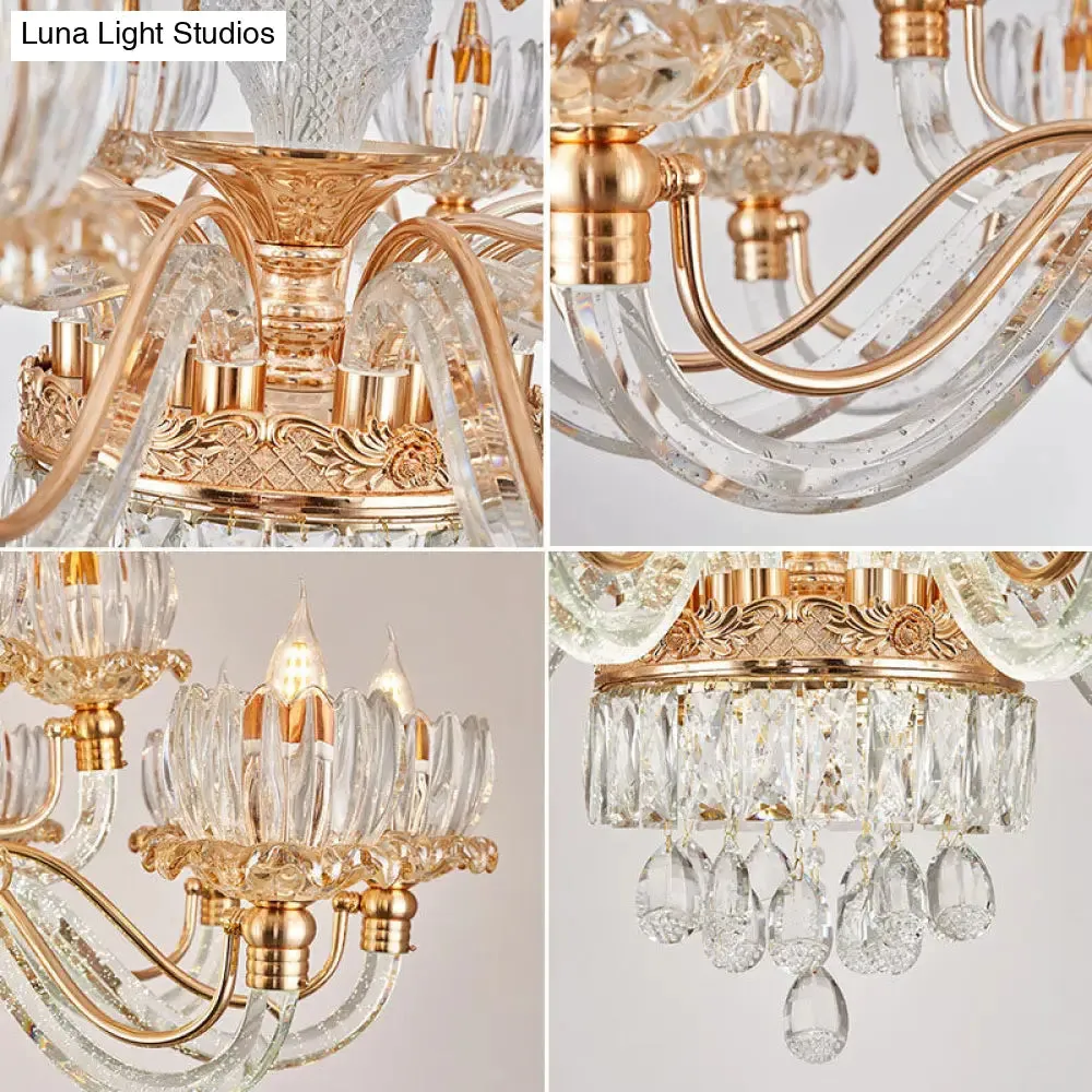 Contemporary Rose Gold Flower Crystal Pendant Chandelier for Living Room Ceiling