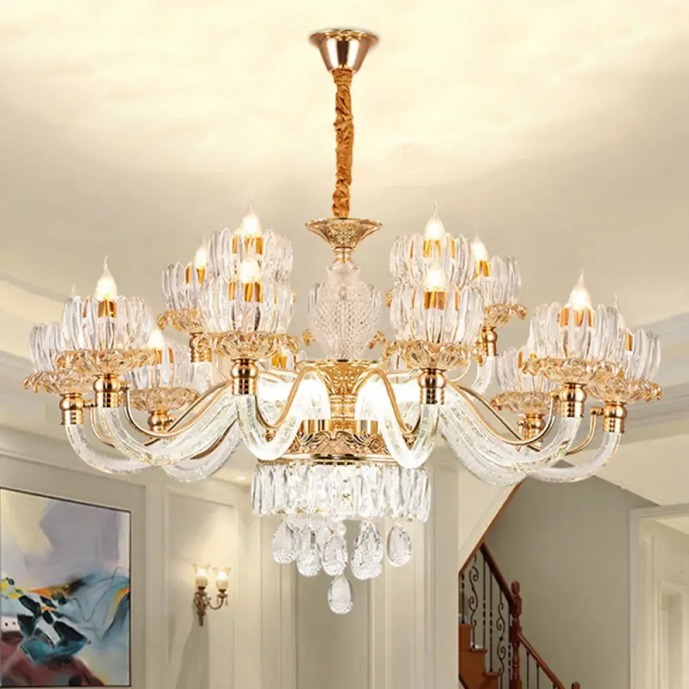 Contemporary Rose Gold Flower Crystal Pendant Chandelier for Living Room Ceiling