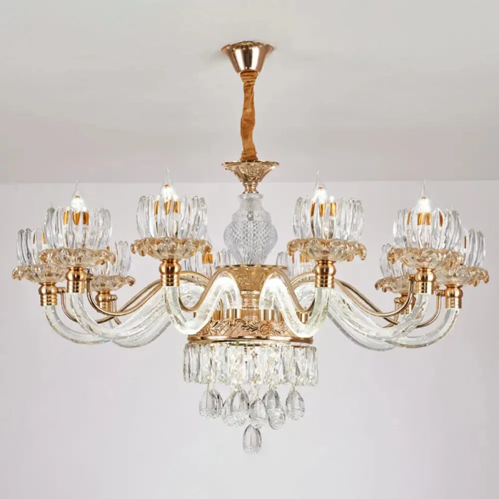 Contemporary Rose Gold Flower Crystal Pendant Chandelier for Living Room Ceiling