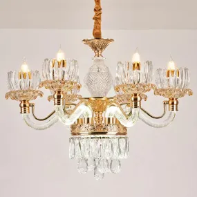 Contemporary Rose Gold Flower Crystal Pendant Chandelier for Living Room Ceiling