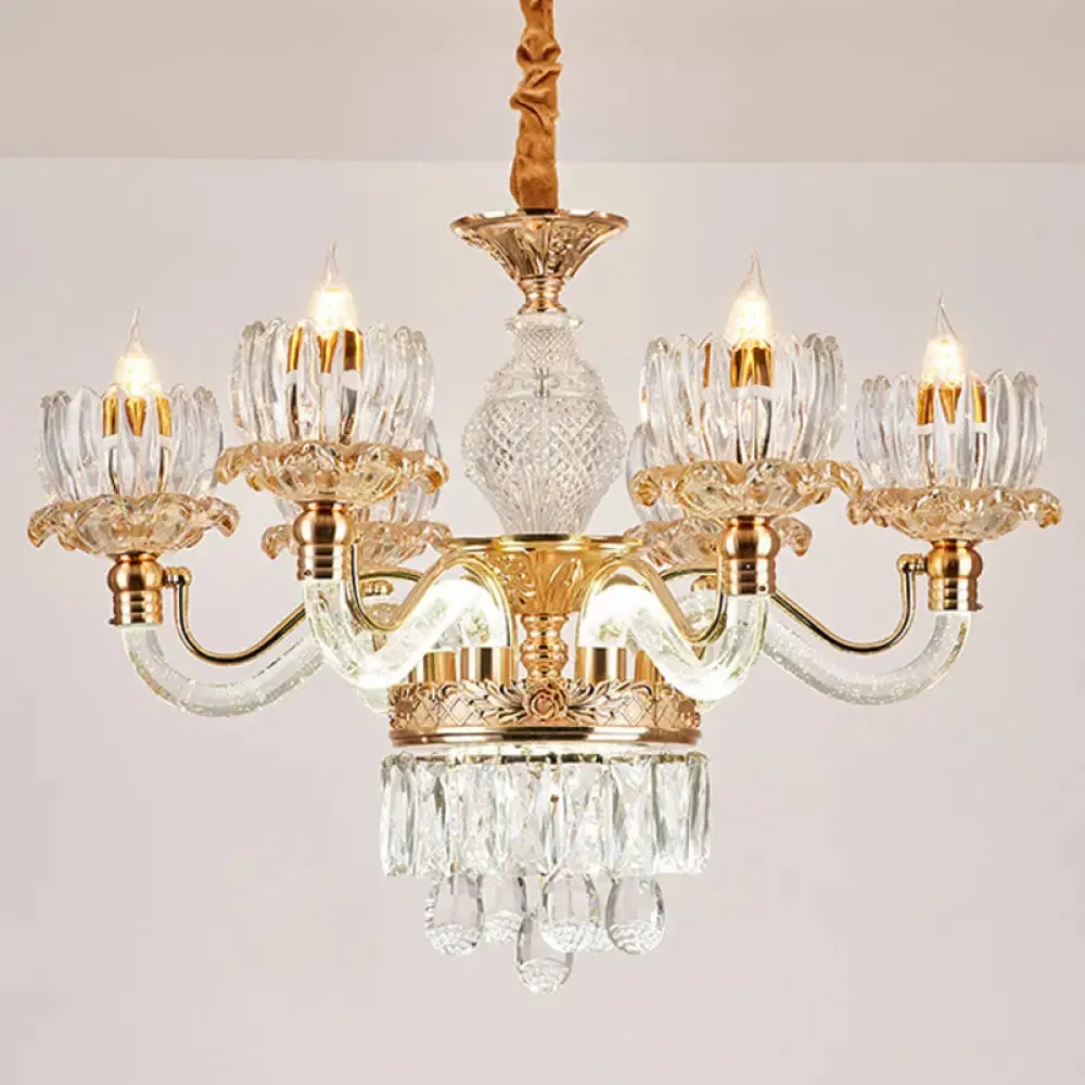 Contemporary Rose Gold Flower Crystal Pendant Chandelier for Living Room Ceiling