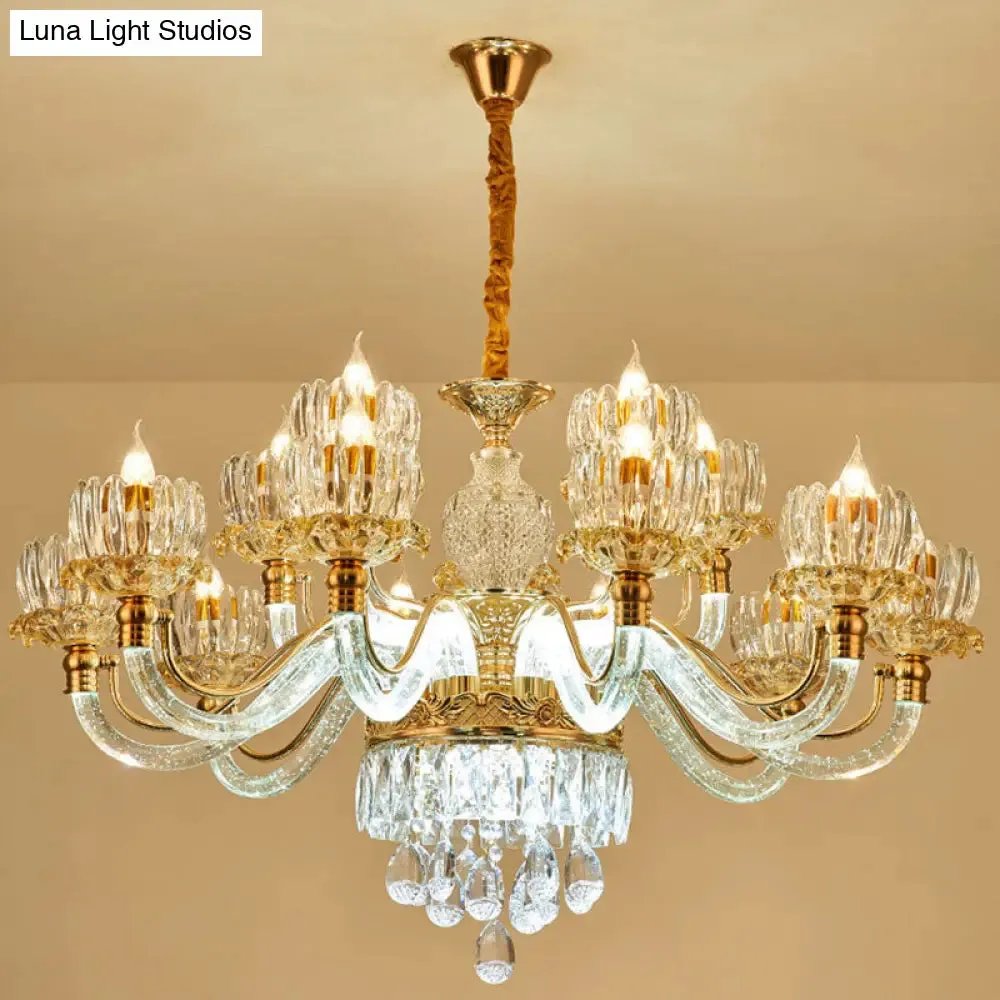 Contemporary Rose Gold Flower Crystal Pendant Chandelier for Living Room Ceiling