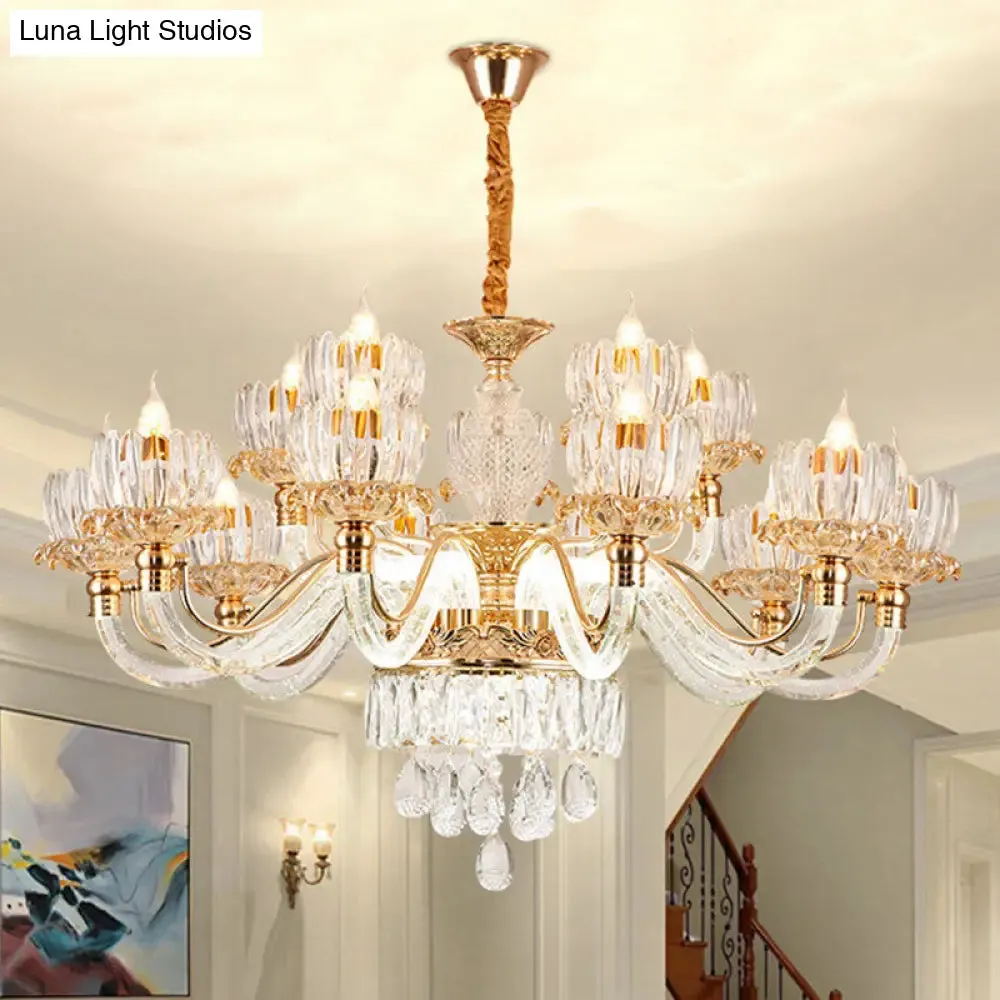 Contemporary Rose Gold Flower Crystal Pendant Chandelier for Living Room Ceiling