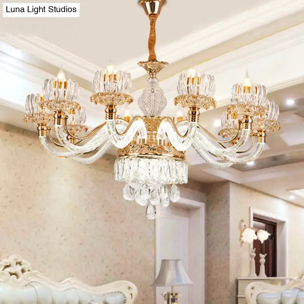 Contemporary Rose Gold Flower Crystal Pendant Chandelier for Living Room Ceiling