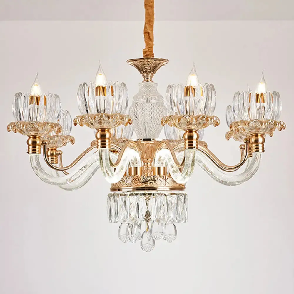 Contemporary Rose Gold Flower Crystal Pendant Chandelier for Living Room Ceiling