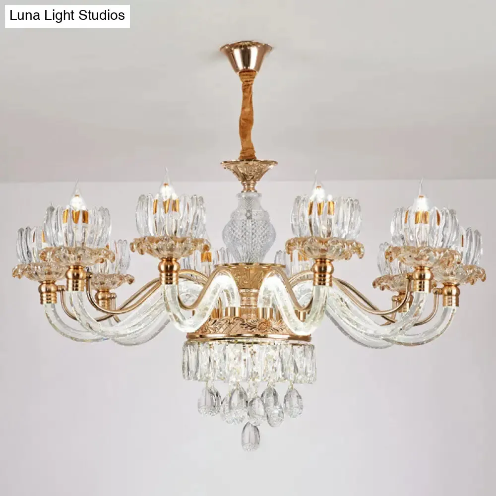 Contemporary Rose Gold Flower Crystal Pendant Chandelier for Living Room Ceiling