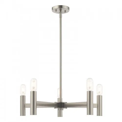 COPENHAGEN 5 LIGHT CHANDELIER, BRUSHED NICKEL