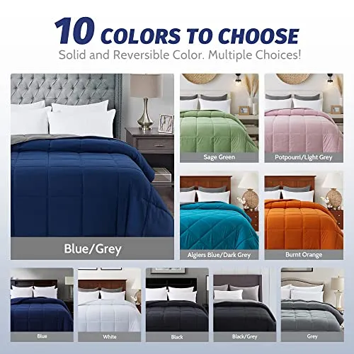 Cosybay Down Alternative Comforter (Blue/Grey, Queen) - All Season Soft Quilted Queen Size Bed Comforter -Reversible Lightweight Duvet Insert with Corner Tabs -Winter Summer Warm Fluffy, 88x92inches