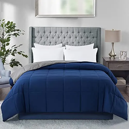 Cosybay Down Alternative Comforter (Blue/Grey, Queen) - All Season Soft Quilted Queen Size Bed Comforter -Reversible Lightweight Duvet Insert with Corner Tabs -Winter Summer Warm Fluffy, 88x92inches