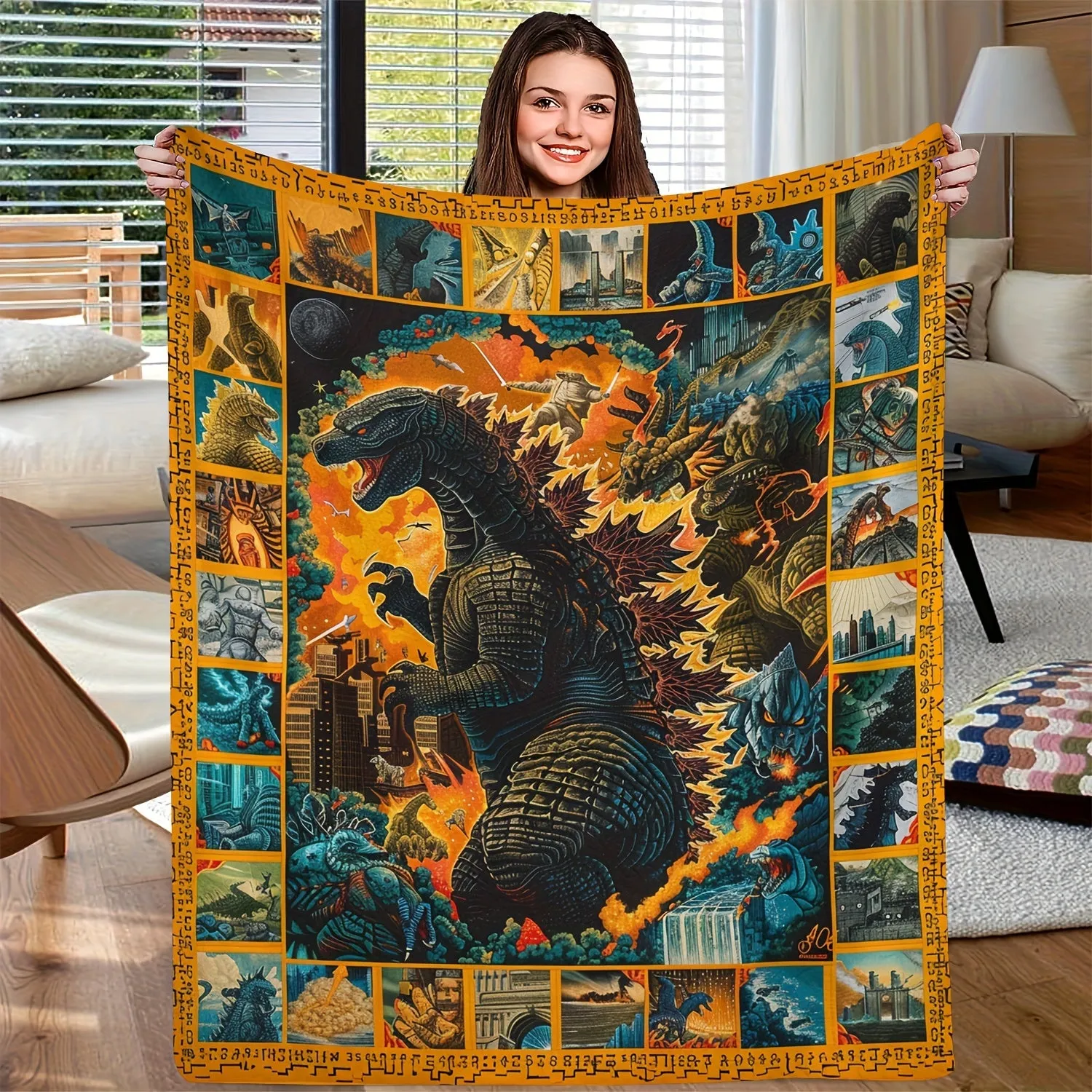 Cozy Monster-Themed Flannel Throw Blanket - Soft, Warm, and Versatile for Couch, Bed, Office, and Travel - Perfect Gift Idea