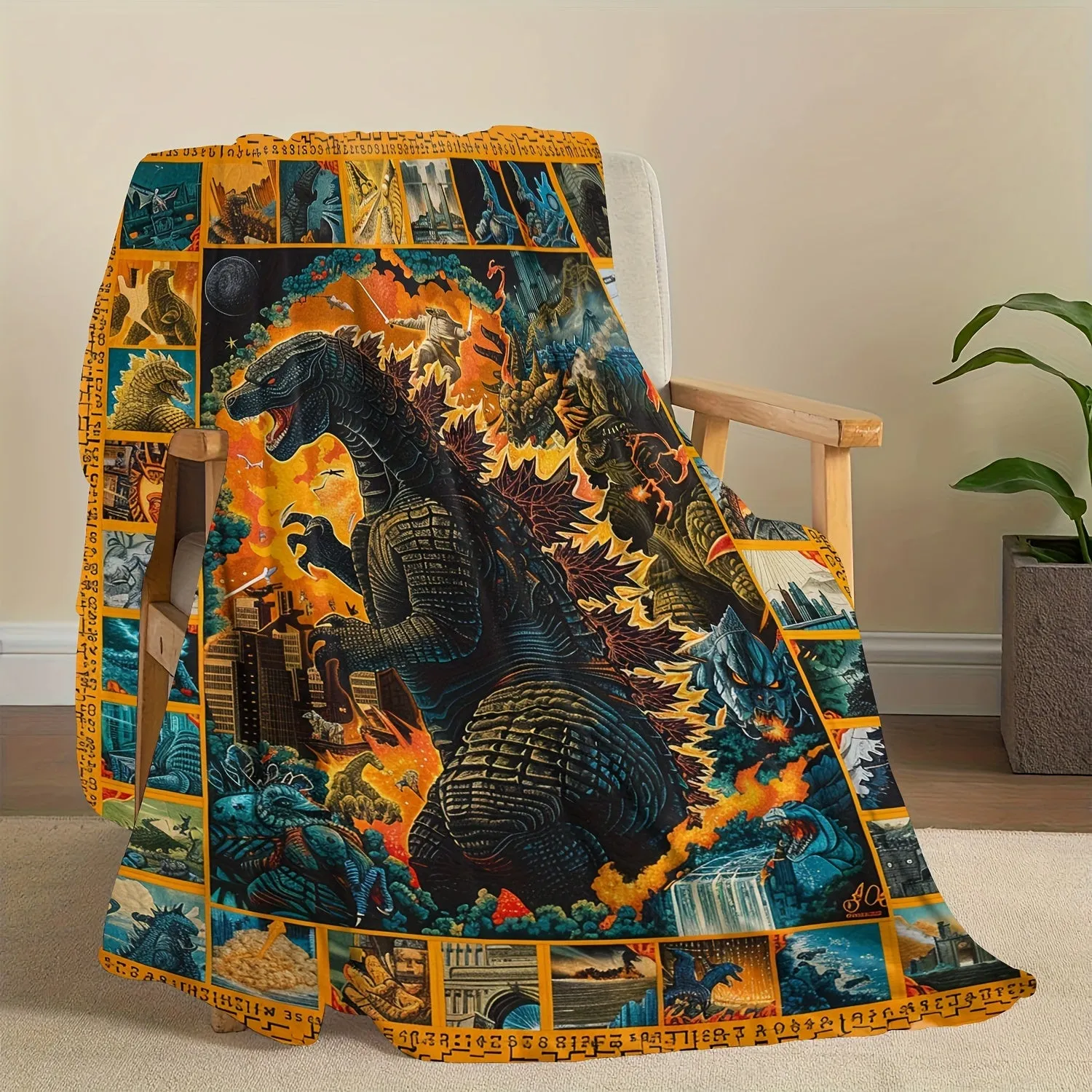 Cozy Monster-Themed Flannel Throw Blanket - Soft, Warm, and Versatile for Couch, Bed, Office, and Travel - Perfect Gift Idea