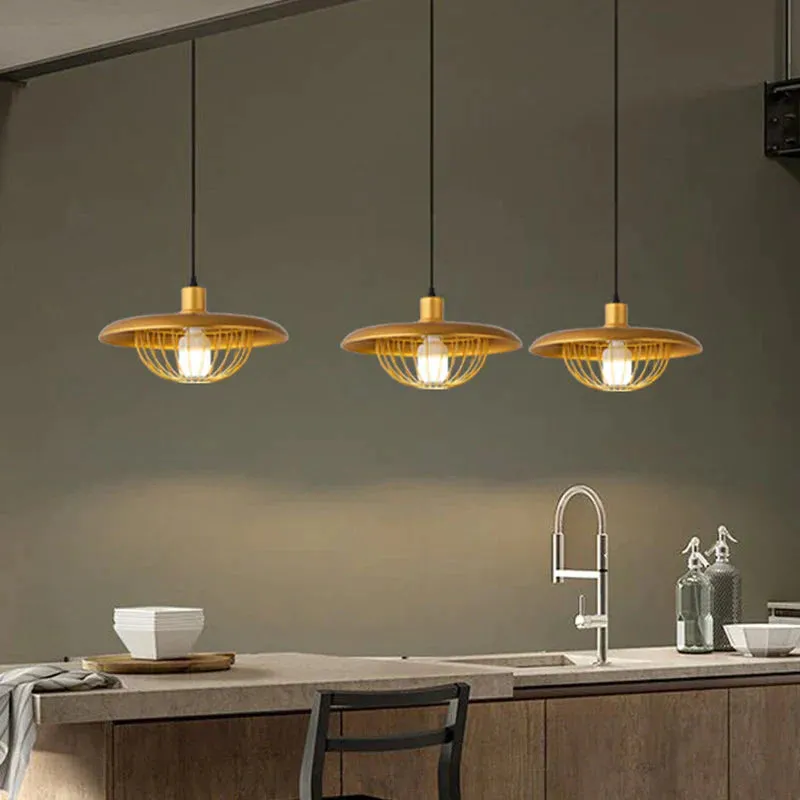 Creative Wood-colored Flying Saucer Chandeliers