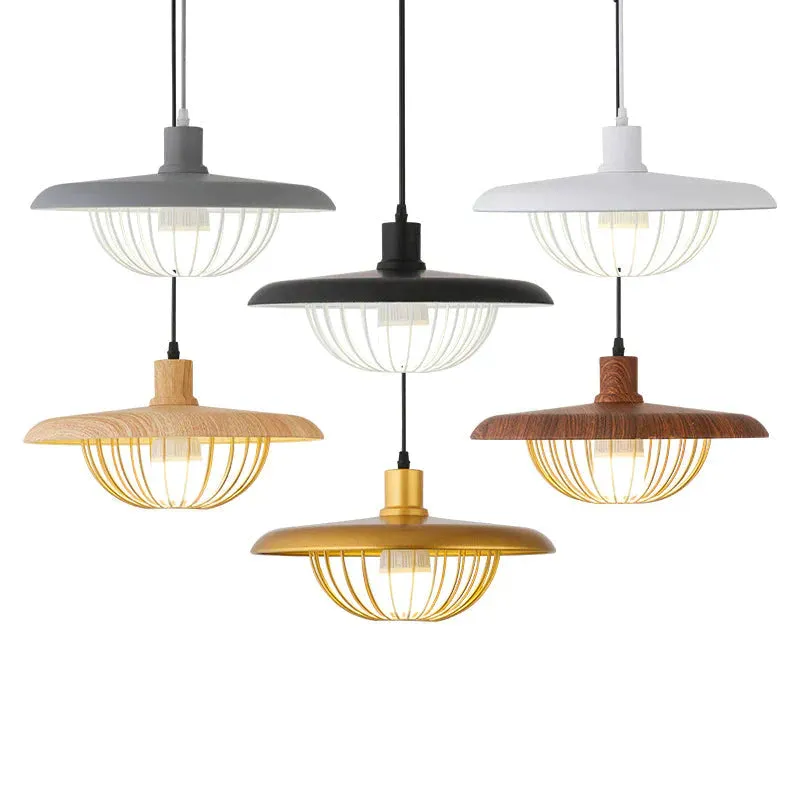 Creative Wood-colored Flying Saucer Chandeliers