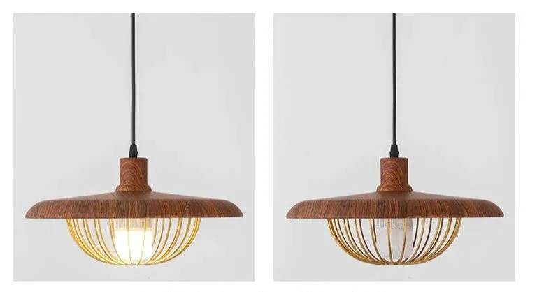 Creative Wood-colored Flying Saucer Chandeliers