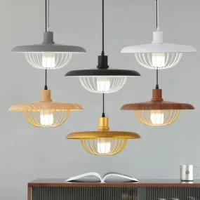 Creative Wood-colored Flying Saucer Chandeliers