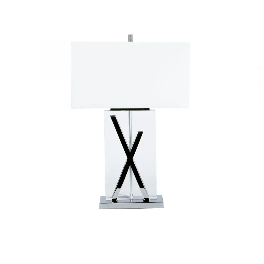 Crystal Rectangle Table Lamp - Lighting - X Shape Chrome 27 inch