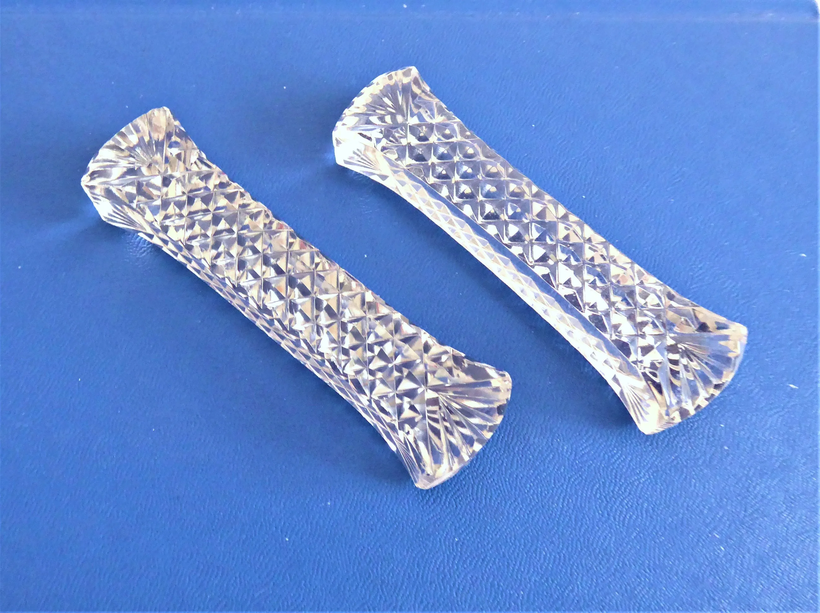 Czech Bohemia Lead Crystal Kniferest Pair Tapered Baton Faceted Waffle Beveled