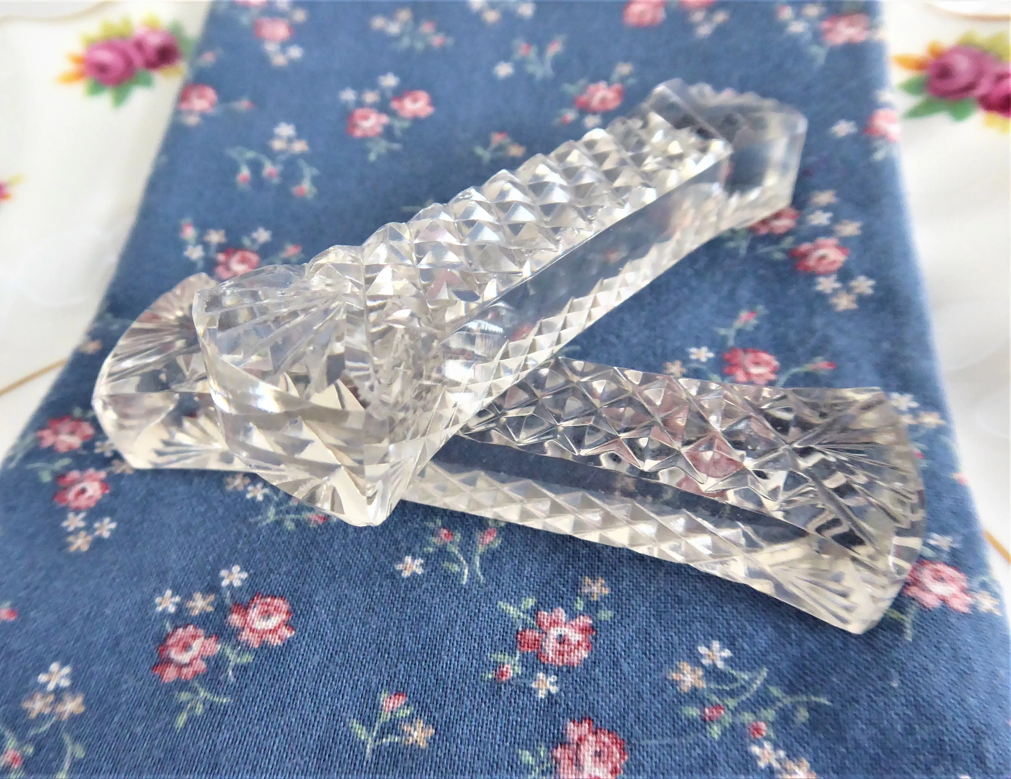 Czech Bohemia Lead Crystal Kniferest Pair Tapered Baton Faceted Waffle Beveled