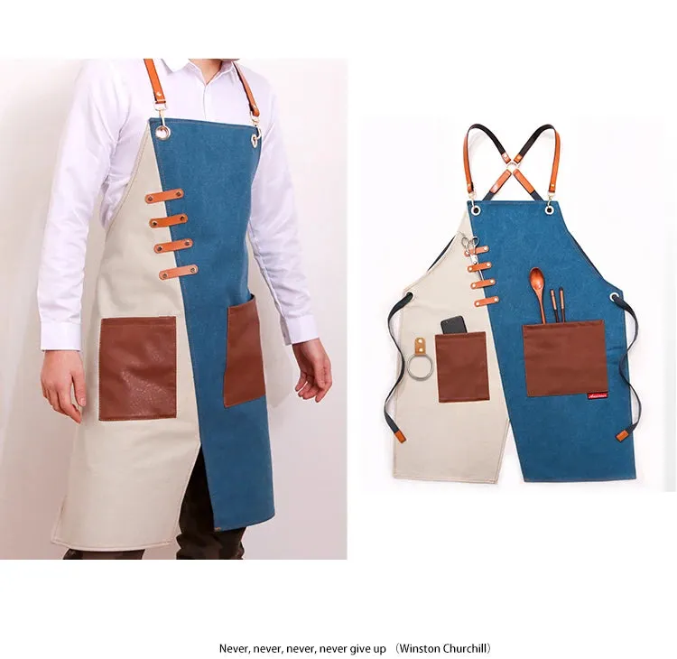 Denim Canvas Apron,  Cross Back Adjustable Apron with Pockets , Kitchen Cooking Baking Bib Apron.