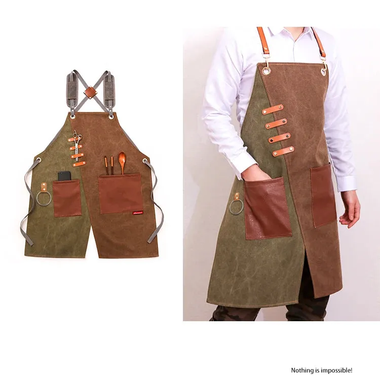 Denim Canvas Apron,  Cross Back Adjustable Apron with Pockets , Kitchen Cooking Baking Bib Apron.