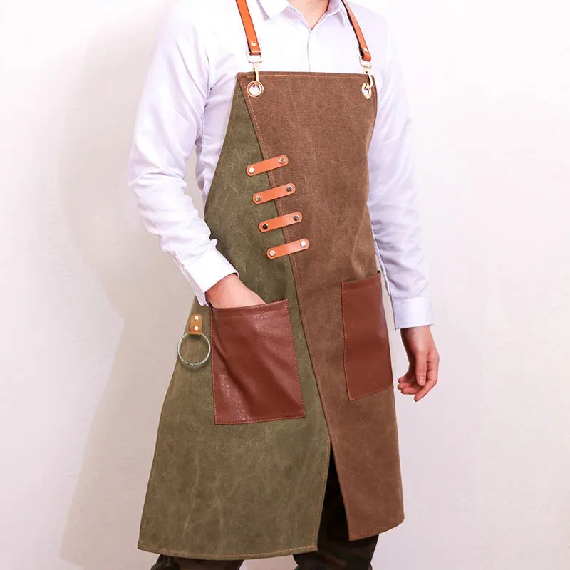 Denim Canvas Apron,  Cross Back Adjustable Apron with Pockets , Kitchen Cooking Baking Bib Apron.