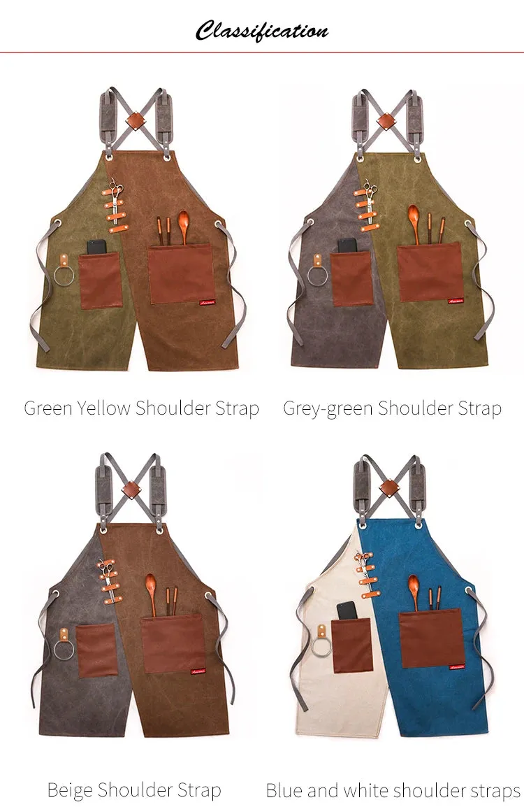 Denim Canvas Apron,  Cross Back Adjustable Apron with Pockets , Kitchen Cooking Baking Bib Apron.