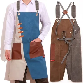 Denim Canvas Apron,  Cross Back Adjustable Apron with Pockets , Kitchen Cooking Baking Bib Apron.