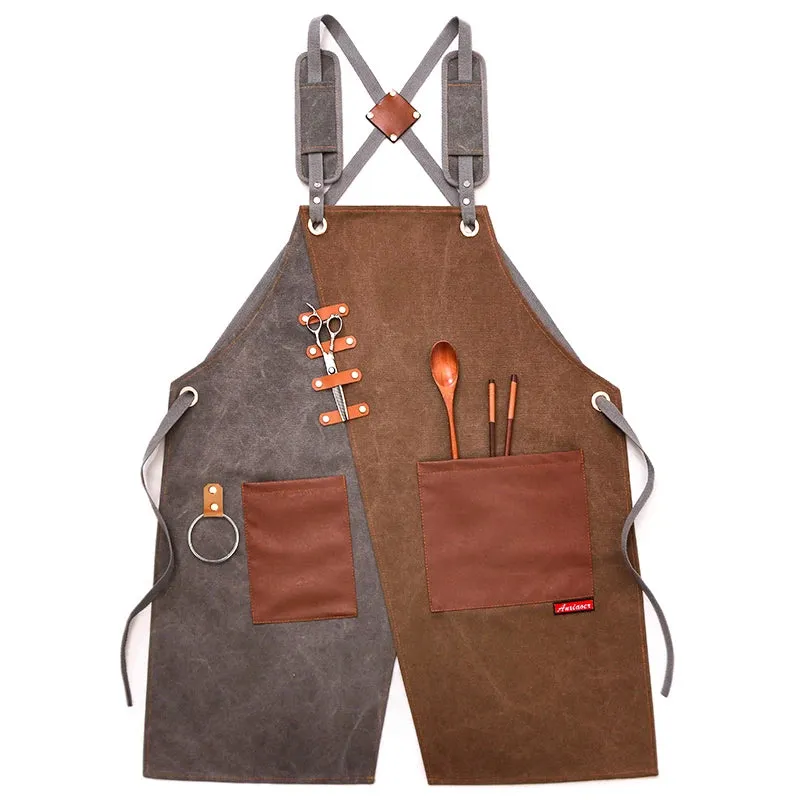 Denim Canvas Apron,  Cross Back Adjustable Apron with Pockets , Kitchen Cooking Baking Bib Apron.