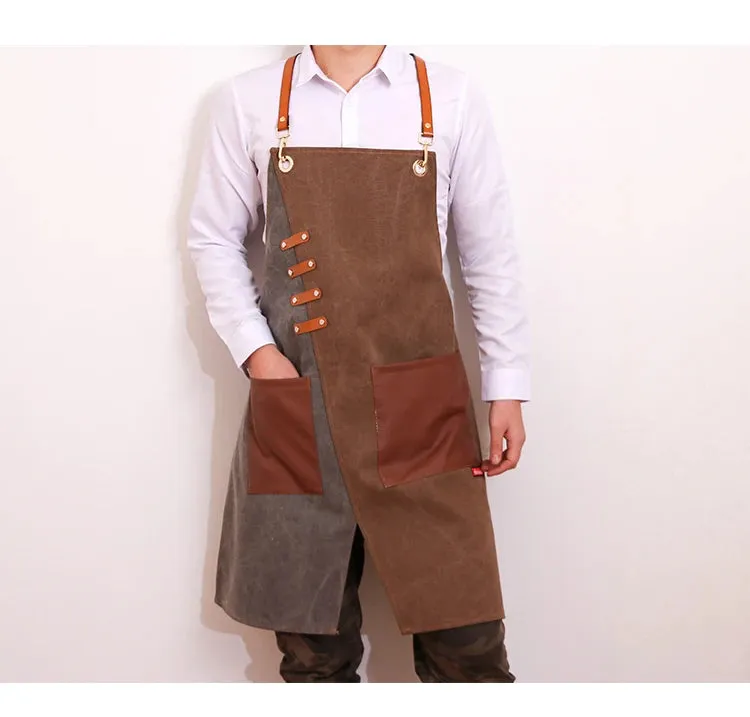 Denim Canvas Apron,  Cross Back Adjustable Apron with Pockets , Kitchen Cooking Baking Bib Apron.