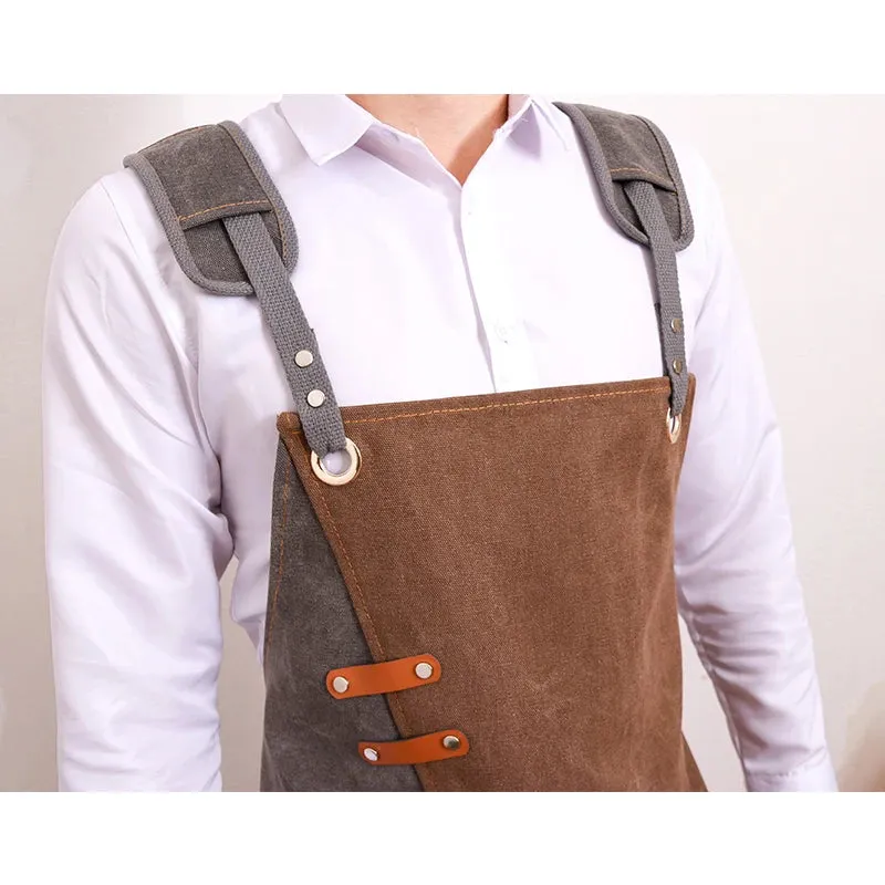 Denim Canvas Apron,  Cross Back Adjustable Apron with Pockets , Kitchen Cooking Baking Bib Apron.