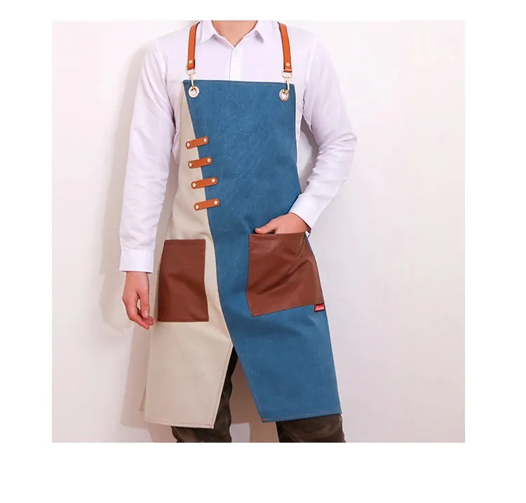 Denim Canvas Apron,  Cross Back Adjustable Apron with Pockets , Kitchen Cooking Baking Bib Apron.